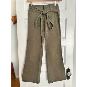 vintage 90s Zara Khaki Wide Leg Cotton Low Rise Belted Pants S